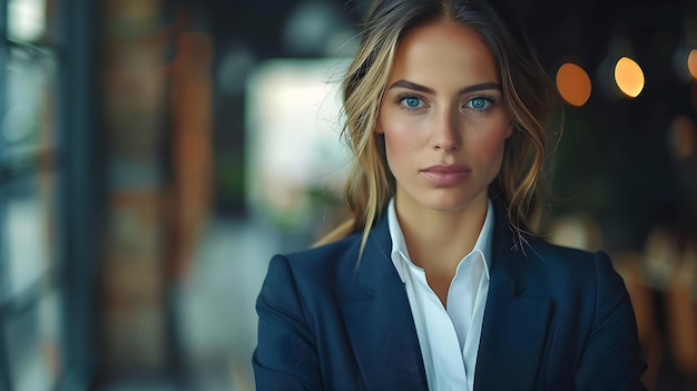 Thoughtful Business Woman in Office Suit