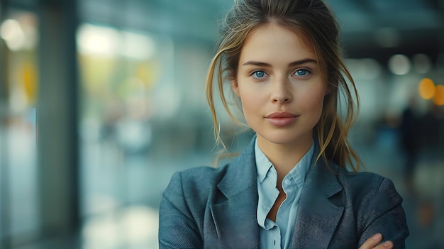 Thoughtful Business Woman in Office Suit