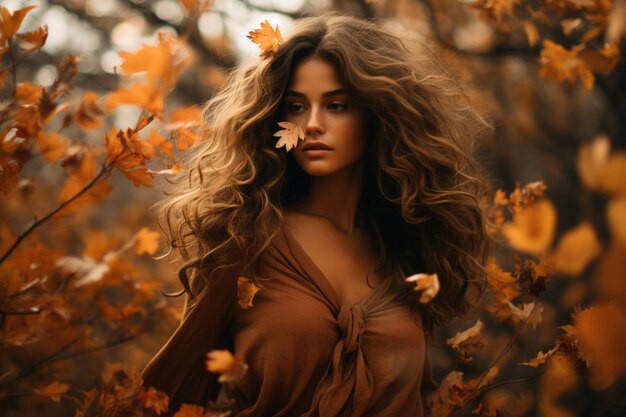 Thoughtful capture women autumn amidst fall picture