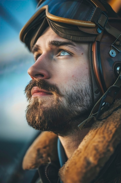 Photo a thoughtful handsome pilot looking into the distance