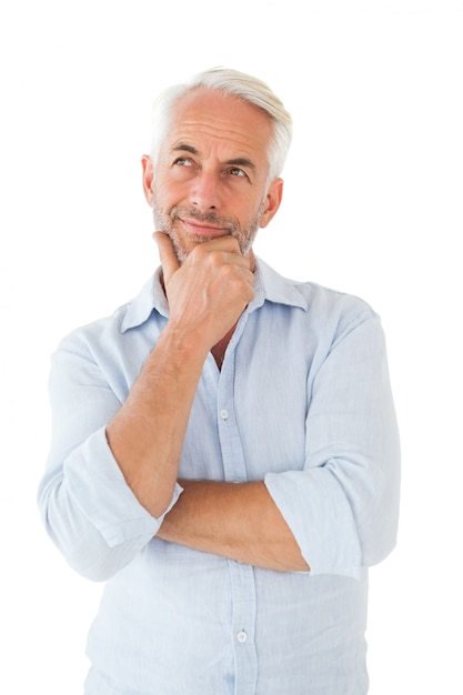 Thoughtful man posing with hand on chin