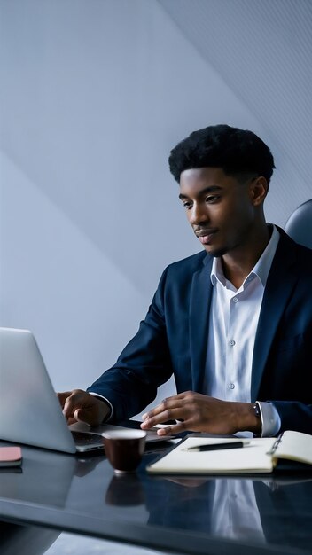 Thoughtful smart young businessman looking at laptop