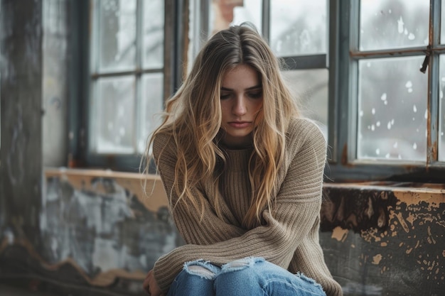 Photo thoughtful woman by the window