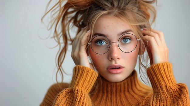 Photo thoughtful woman with glasses