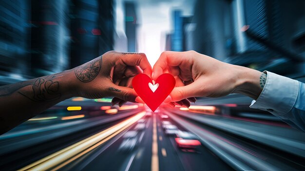 Photo a thougthprovoking photograph of a pair of hands delicately holding a heartshapedsymbol together