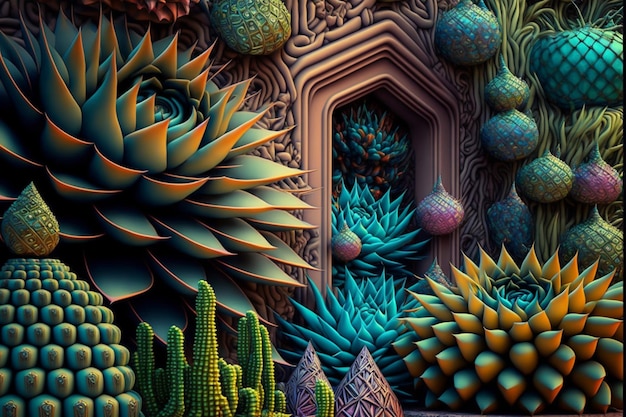 Thousands of exotic potted succulents retro succulent storefront generative ai