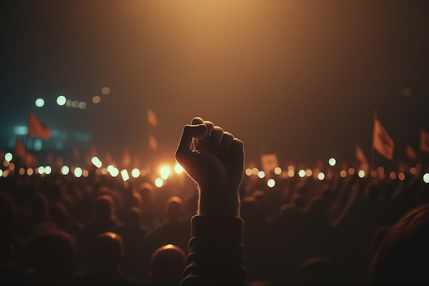 Thousands of people raising hands for human rights. Generative AI