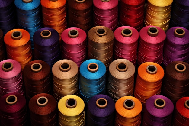 thread in many different colors piled up and ready to be used into yarn