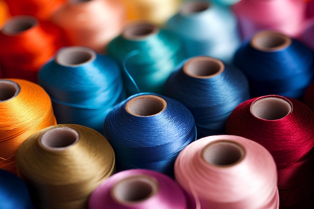 thread in many different colors piled up and ready to be used into yarn