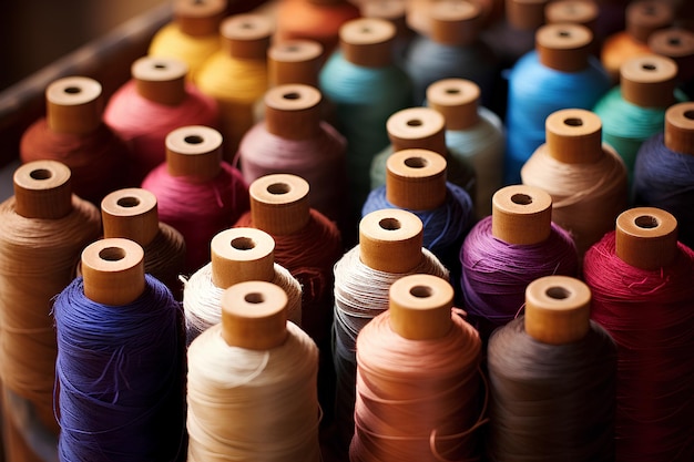 thread in many different colors piled up and ready to be used into yarn