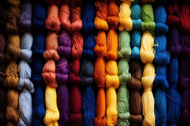 thread in many different colors piled up and ready to be used into yarn