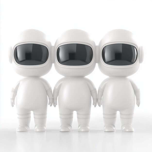 Photo three 3d astronaut figures wearing spacesuits isolated on white per aspera ad astra