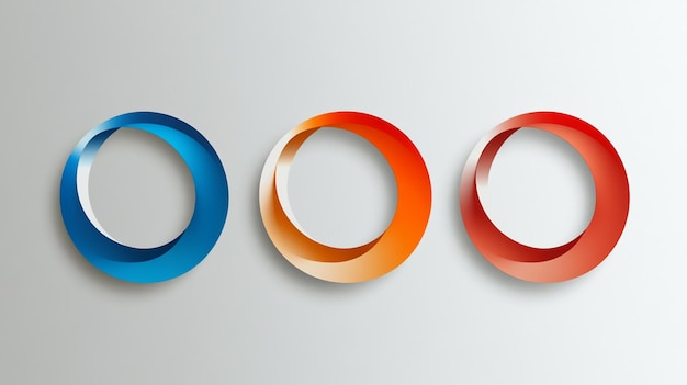 Photo three abstract circular logos blue red and orange