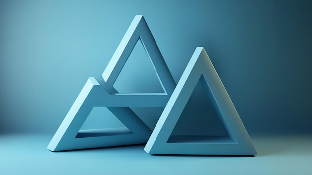 Photo three abstract triangles intersect against a blue background