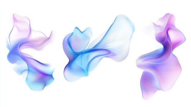 Photo three abstract wavy forms in purple and blue hues