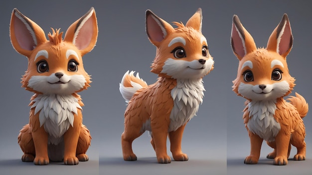 Three Adorable 3D Rendered Fox Pups