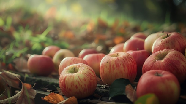 three apples are on a table one of which has water drops on it