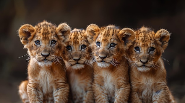 Three Baby Lions Sitting Together