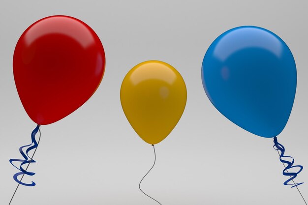 Three Balloons Front Side Isolated In Grey Background