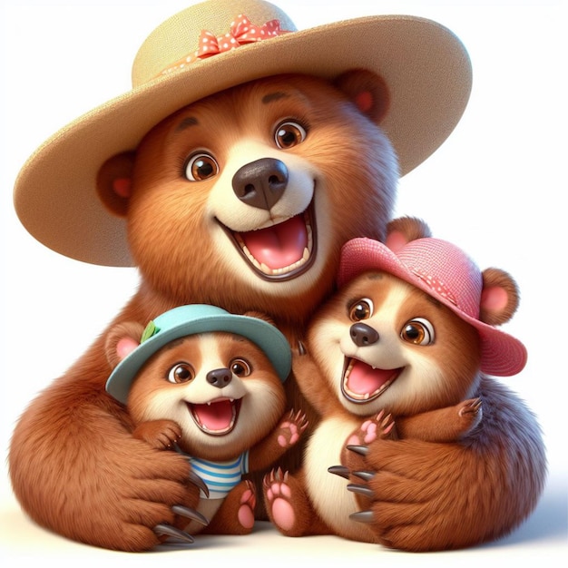 three bears with hats that say quot bear quot on them