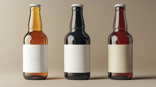 Three Beer Bottles with Blank Labels Generative AI