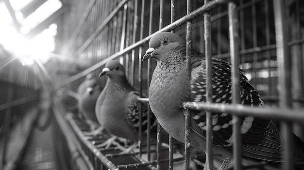 Photo three birds in a cage with one being held up by a cage