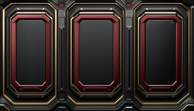 Photo three black panels with red and gold trim