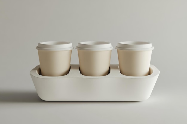 Photo three blank coffee cups in a holder