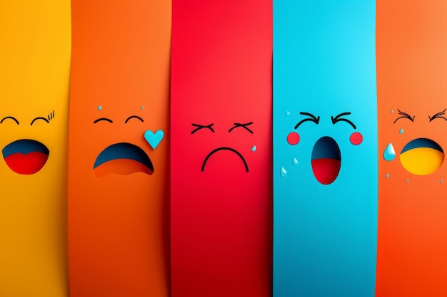 Photo three blue boards with faces that say sad and sad