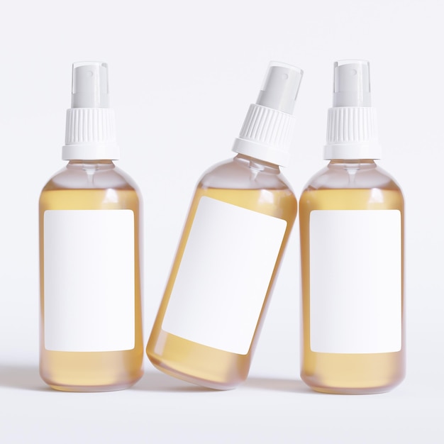 Photo three bottles of liquid with a white background