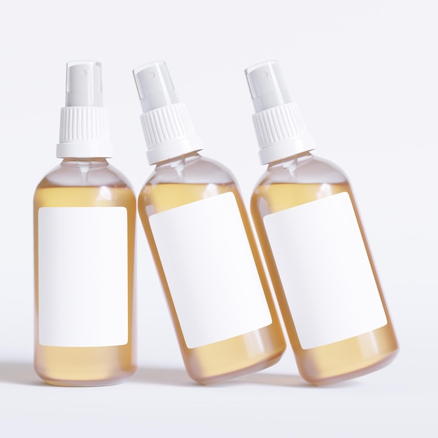 three bottles of liquid with a white label that says quot dispenser quot