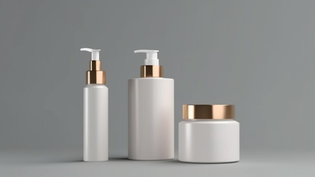 Three bottles of soap are shown with a gold top.