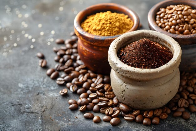 Three Bowls Filled With Different Types of Coffee Beans Generative AI