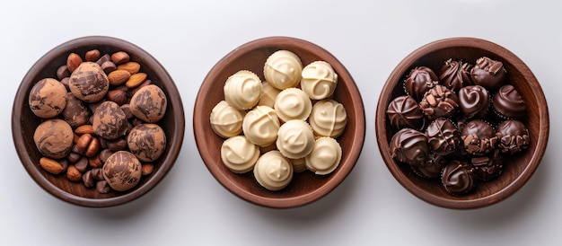 Three Bowls Filled With Different Types of Nuts