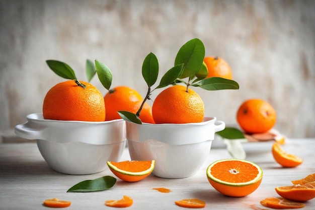 three bowls of oranges with one that has the word  on it