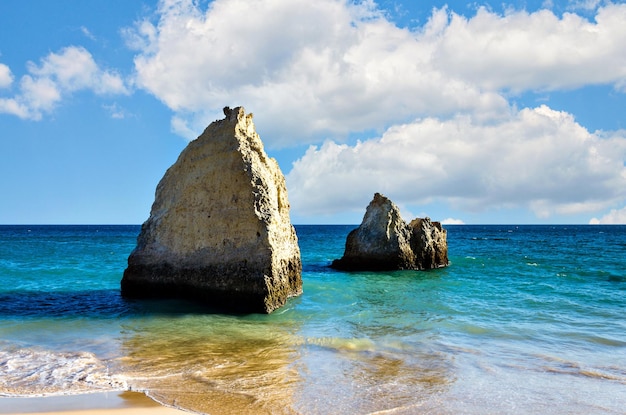 The three brothers beach in Alvor, Algarve region, Portugal.