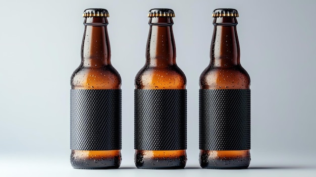 Three Brown Beer Bottles with Dark Labels Generative AI