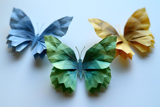 Photo three butterflies are shown with one that has a green one