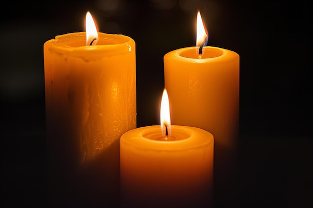 A three candle background in black is lit up high quality high resolution