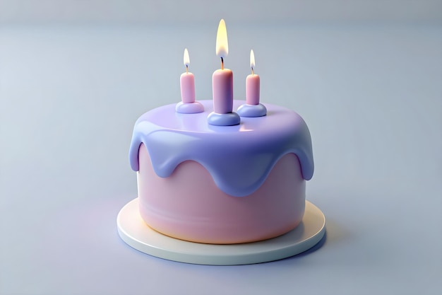 Three candles on a birthday cake 3D render