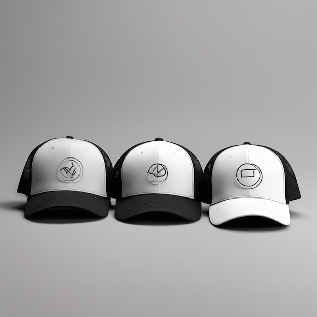 three caps with the letter c on them