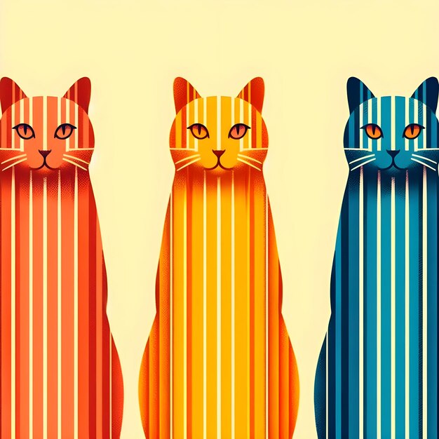 Photo three cats each with a distinct color and pattern