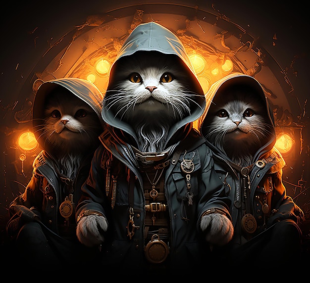 Three cats with a hoodie