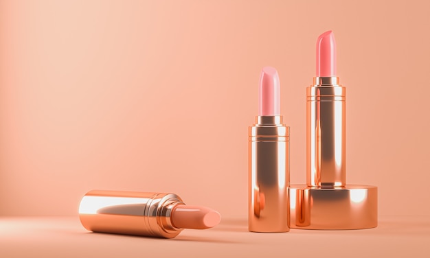 Three champagne lipstick, minimal cosmetic for branding or presentation.