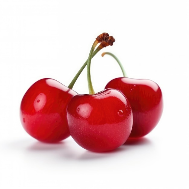 Three cherries are on a white background