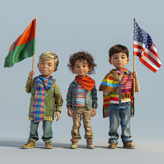 three children standing in front of a flag that says quot the one is holding a flag quot