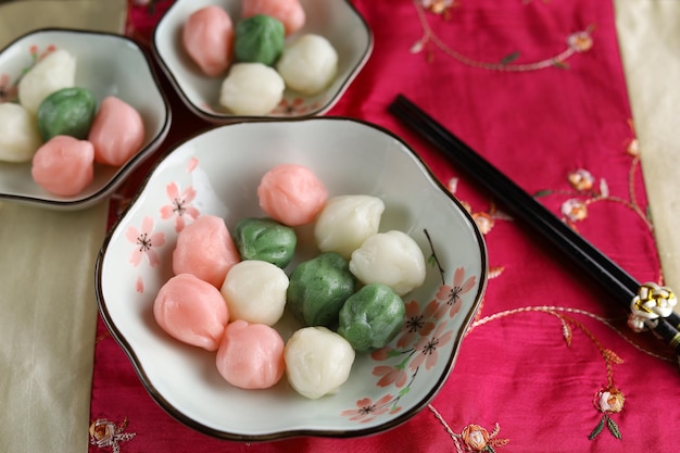 Three color Korean food Songpyeon Honeyfilled Rice Cake