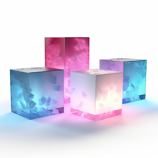 three colored lighting boxes in front of a white background