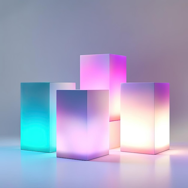 three colored lighting boxes in front of a white background