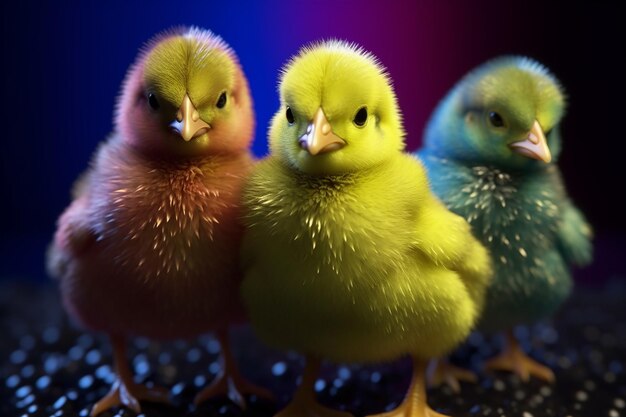 Three colorful birds on a black background